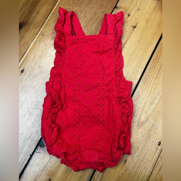 Janie and Jack Other - JANIE AND JACK Eyelet Romper Girls 12-18mo Cotton Ruffle Bubble Summer Red